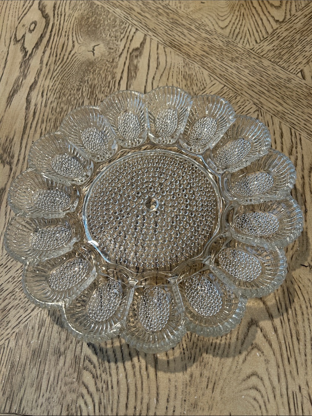 Vintage Indiana Glass Clear Hobnail Patterned Deviled Egg Platter